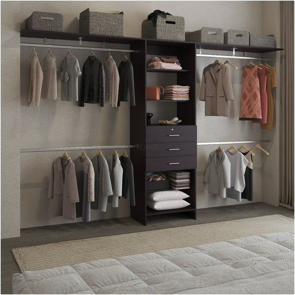 JERFIT Modular Closet System with Drawers & Shelves, Adjustable Wardrobe Organizer with Hanging Rods for Bedroom, Black