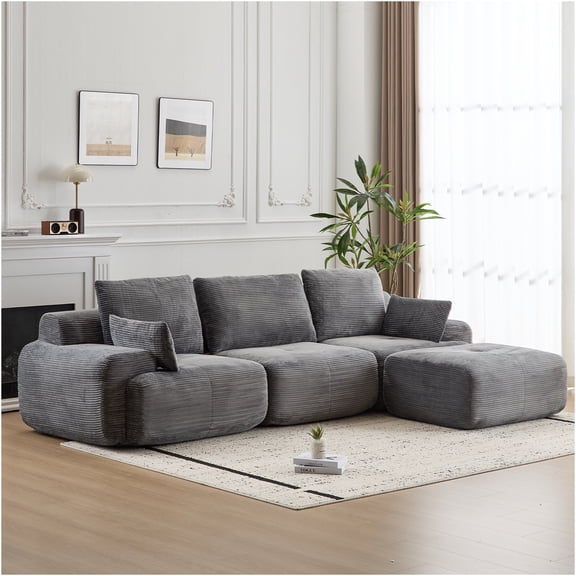 JERFIT Modular Cloud Couch Sofa Set with Memory Foam, Corduroy Fabric, No Assembly Required, Deep Seat Sectional for Living Room, Grey