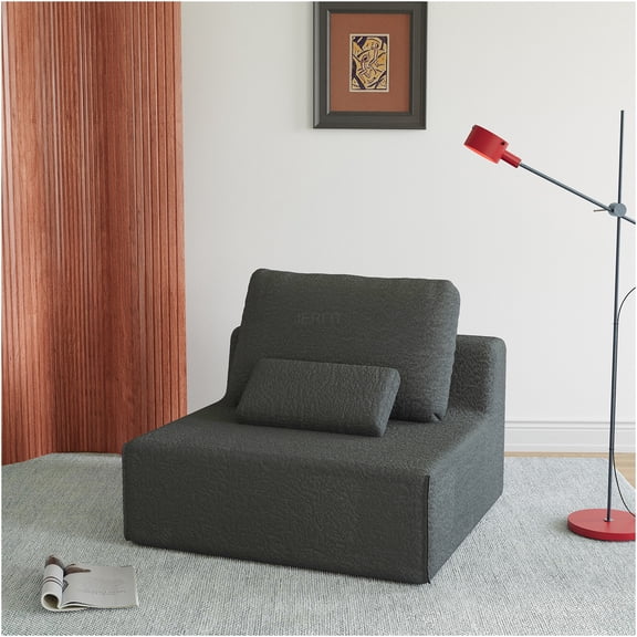 JERFIT Modular Sectional Sofa Set with Boucle Fabric, Convertible Floor Couch for Living Room, Oversized Foam-Filled Seating, Grey