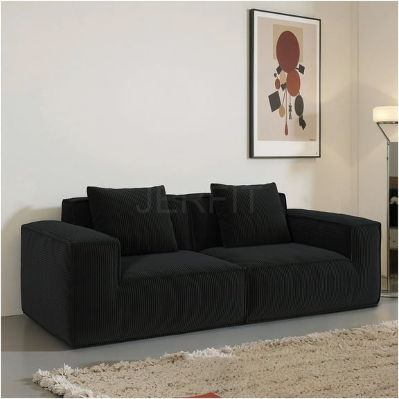 JERFIT Modular Sofa Bed, 2-Piece Convertible Sectional Couch with Storage Pillows, Plush Cloud Velvet Fabric, Black