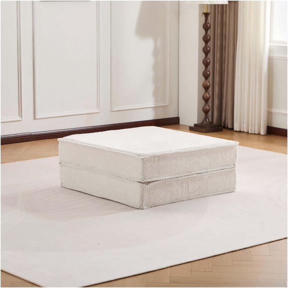 JERFIT Modular Sofa Bed, Convertible Floor Lounger with Ottoman, No Assembly Memory Foam Sectional for Small Space, Soft Circle Fleece Fabric, White