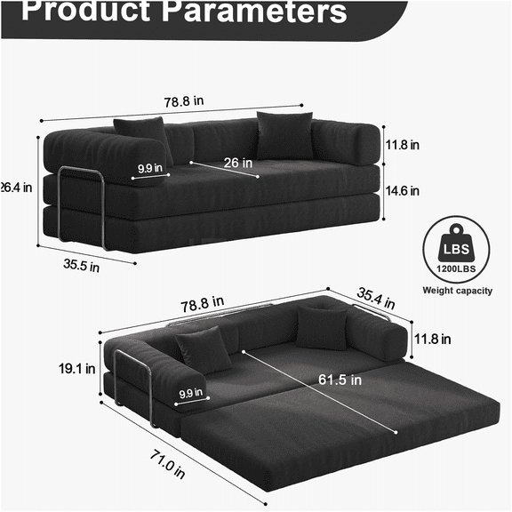 JERFIT Modular Sofa Bed Convertible Sectional Couch with Washable Cover, L-Shaped Floor Seating for Living Room, Gray