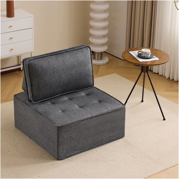 JERFIT Modular Sofa Sectional Couch with Wood Frame, Dark Grey Linen Fabric for Small Space, Modern Minimalist Living Room Furniture