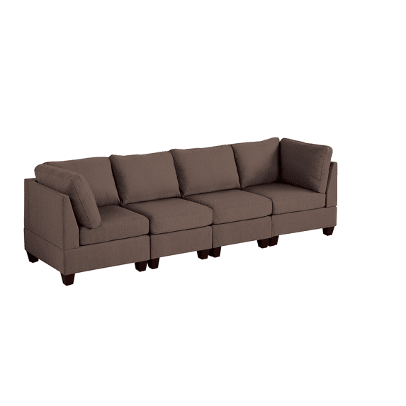 JERFIT Modular Sofa Set 4 Piece, Contemporary Sectional Seating Group with Corner & Armless Chairs, Coffee Brown Linen-Like Fabric for Living Room