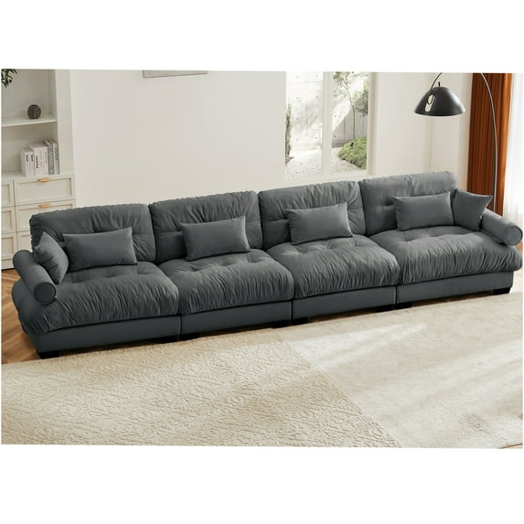 JERFIT Modular Velvet Sectional Sofa Set, Oversized Cloud Couch with Bolster Armrests, Deep Seating for Living Room, Lounge, Grey