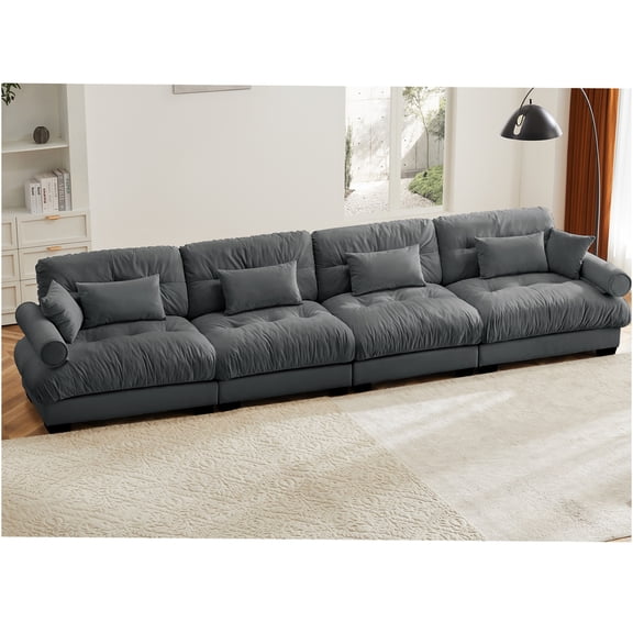 JERFIT Modular Velvet Sectional Sofa Set, Oversized Cloud Couch with Bolster Armrests, Deep Seating for Living Room, Lounge, Grey