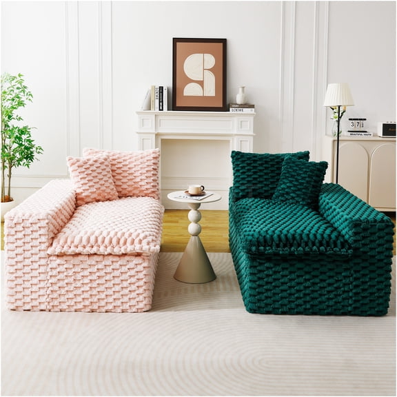 JERFIT Modular Velvet Sofa Set, Green Sectional Couch with Pillows for Living Room, Multi-Functional Arrangements, Comfortable Seating for 4