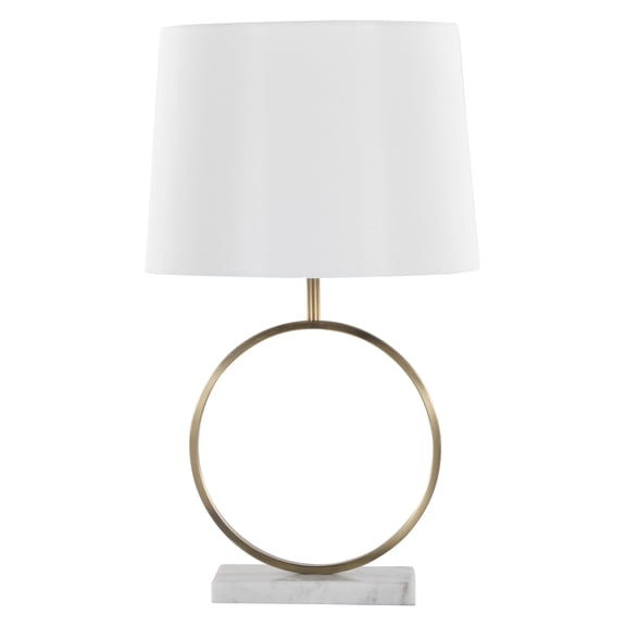 JERFIT Moon Table Lamp with Marble Base, Gold Metal Frame & White Linen Shade for Bedroom Office Desk Decor