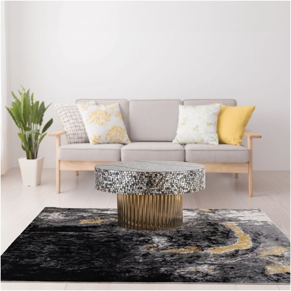 JERFIT Mother of Pearl Coffee Table, Antique Brass Stainless Steel Base, Modern Accent Table for Living Room