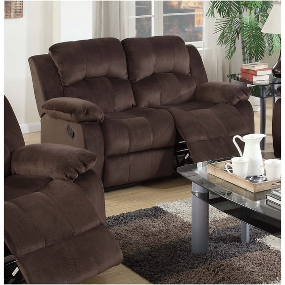 JERFIT Motion Loveseat Recliner Sofa with Cup Holders, Plush Padded Suede Upholstery, Contemporary Chocolate Reclining Couch for Living Room