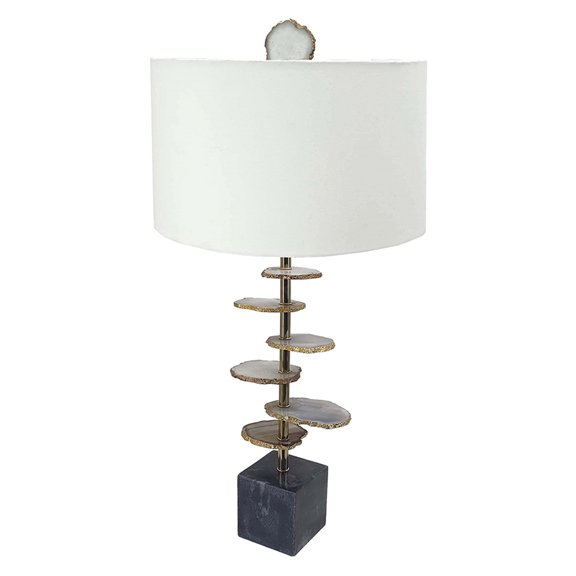 JERFIT Multicolor Agate Slice Table Lamp with Marble Base, 14 x 14 x 29.5 Inches