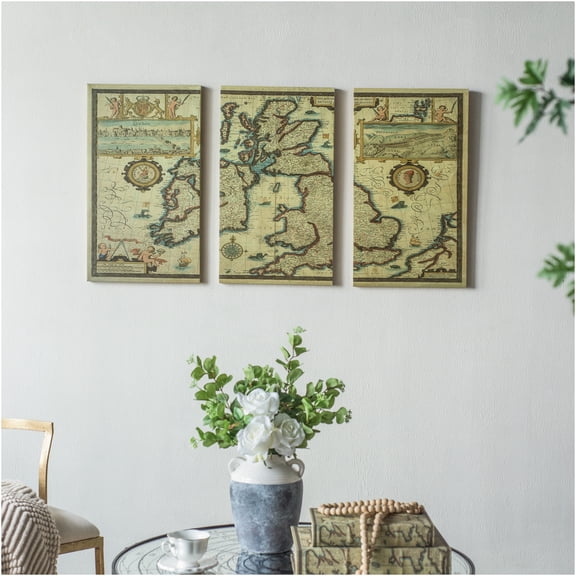 JERFIT Multicolor World Map Canvas Wall Art Set of 3, Large 41x24 Inch Modern Abstract MDF Wood Framed Prints for Living Room Bedroom Office Decor