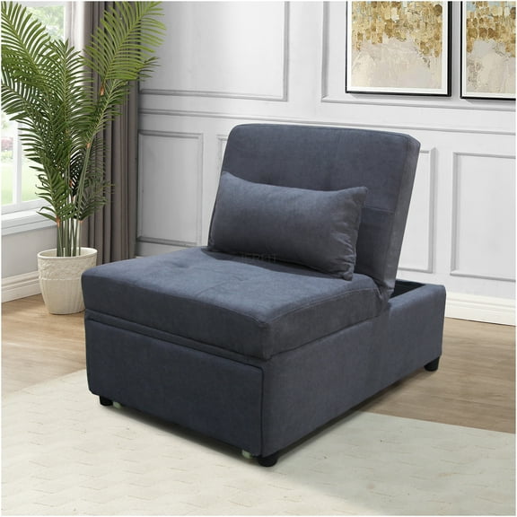 JERFIT Multifunctional Folding Ottoman Sleeper Chair Bed with Storage, Dark Gray