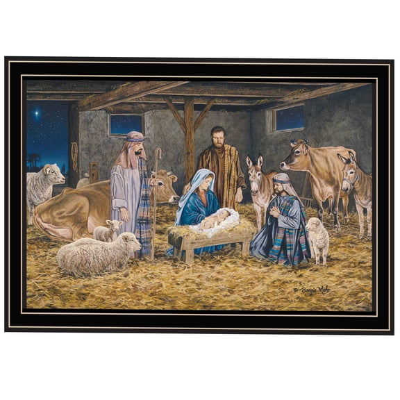 JERFIT Nativity Scene Wall Art, The Greatest Gift Black Framed Print, Religious Christmas Decor for Home, Bedroom, Living Room
