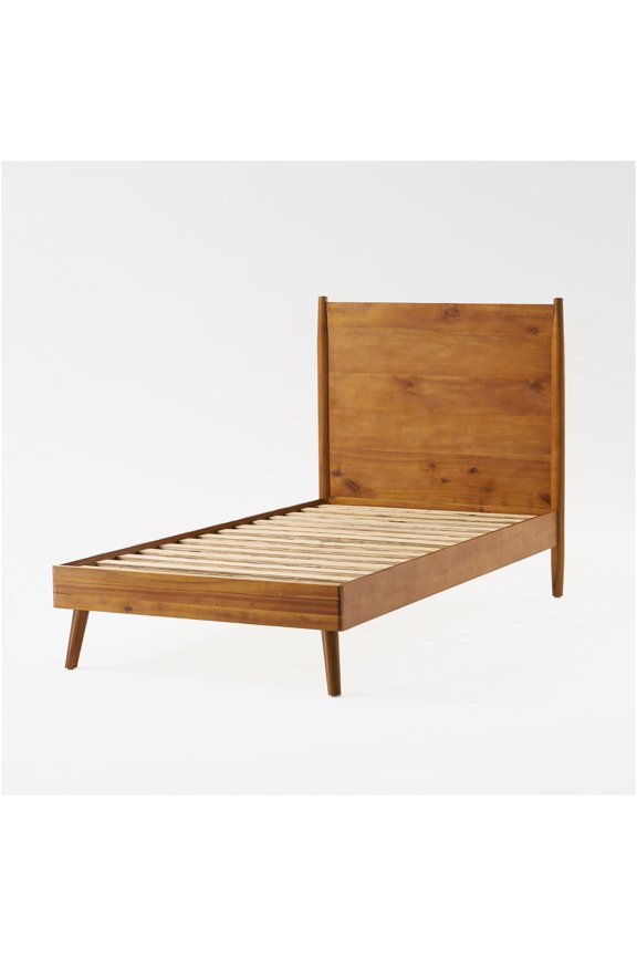 Natural Acacia Wood Twin Platform Bed Frame with Slats, Mid-Century Modern Design, No Box Spring Needed, 600lb Weight Capacity