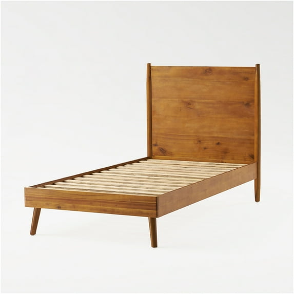 JERFIT Natural Acacia Wood Twin Platform Bed Frame with Slats, Mid-Century Modern Design, No Box Spring Needed, 600lb Weight Capacity