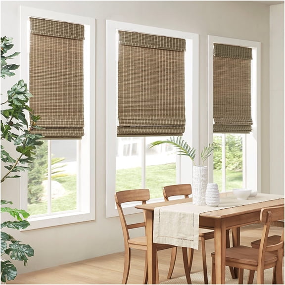 JERFIT Natural Ash Bamboo Roman Shade 64" Length, Cordless Light Filtering Woven Wood Window Shade for Enhanced Privacy, Eco-Friendly Interior Decor