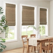 JERFIT Natural Ash Bamboo Roman Shade 64" Length, Cordless Light Filtering Woven Wood Window Shade for Interior Windows, Eco-Friendly Blinds