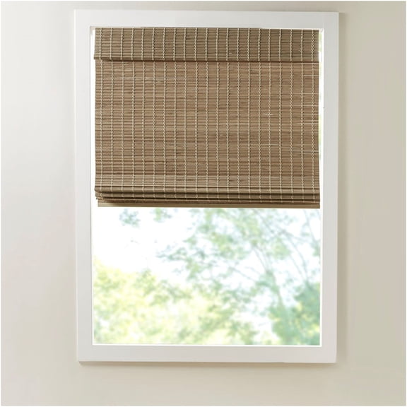 JERFIT Natural Ash Bamboo Roman Shade 64" Long, Cordless Light Filtering Woven Wood Window Shade for Interior Windows, Eco-Friendly Blinds