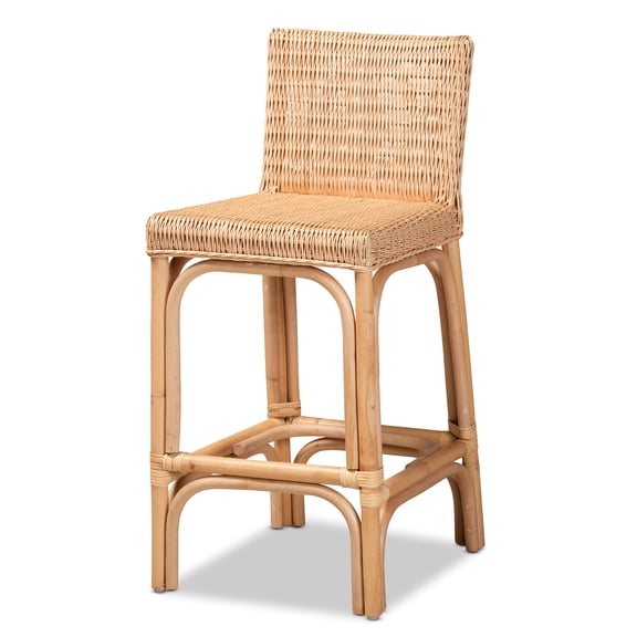 JERFIT Natural Rattan Counter Stools Set of 2, Handwoven Woven Bar Stools with Footrest, Modern Boho Kitchen Island Stools, Fully Assembled