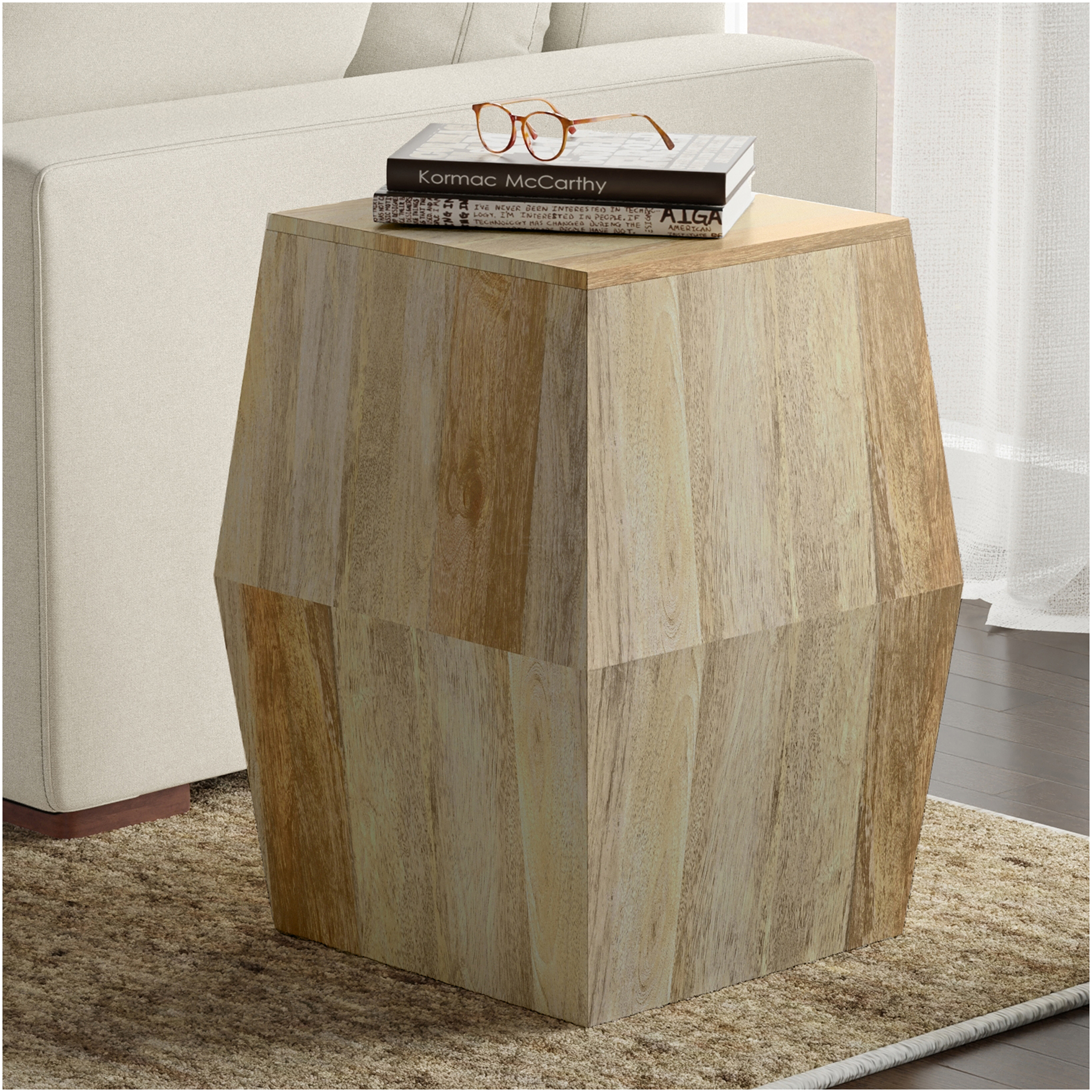 JERFIT Natural Wood Side Table, 16 inch End Table Nightstand for Living ...