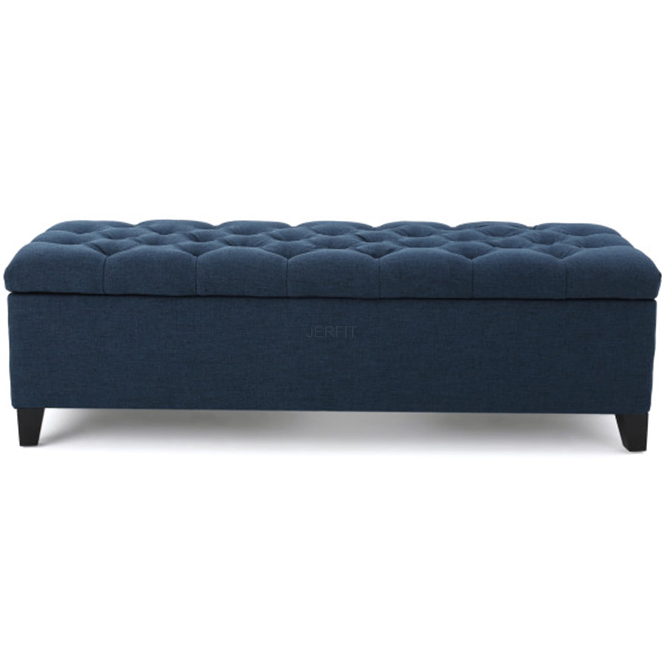 JERFIT Navy Blue Fabric Storage Ottoman Bench with Tufted Lid for Living Room