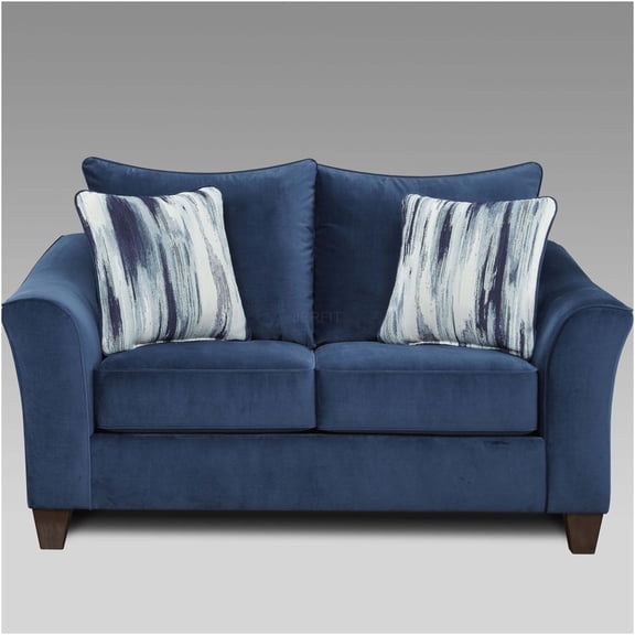 JERFIT Navy Blue Loveseat Sofa with Pillows, Upholstered Polyester Fabric Small Couch for Living Room