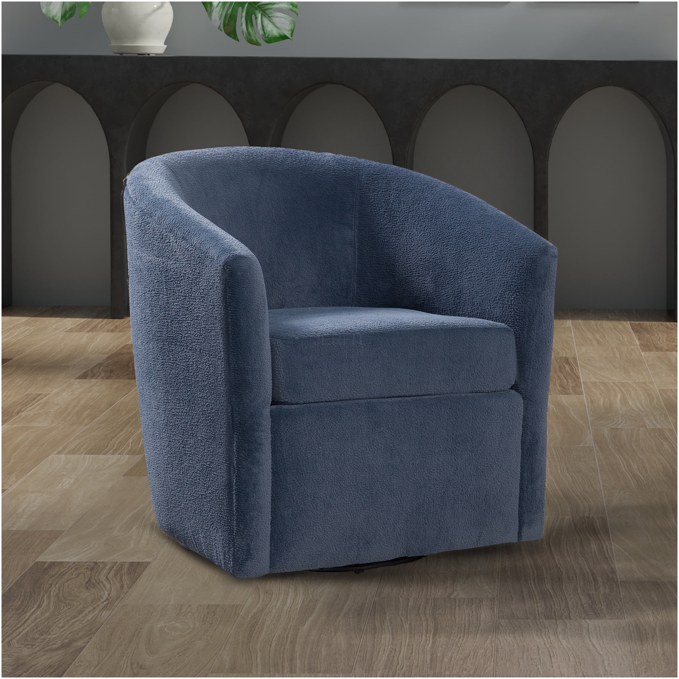 JERFIT Navy Blue Swivel Accent Chair with Removable Cushion, Barrel