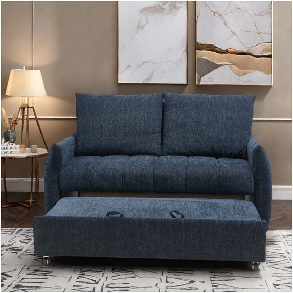 JERFIT Navy Chenille Convertible Sofa Bed, 3-Position Adjustable Backrest Futon Couch Sleeper for Small Space, Apartment, Living Room