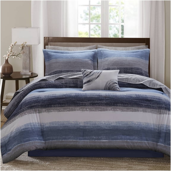 JERFIT Navy Microfiber Full 9-Piece Bed in a Bag Comforter Set with Coordinated Bedding Essentials