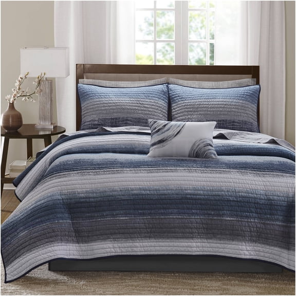 JERFIT Navy Multi Microfiber Queen 8-Piece Bedding Set with Coordinated Bed Sheets and Decorative Pillow