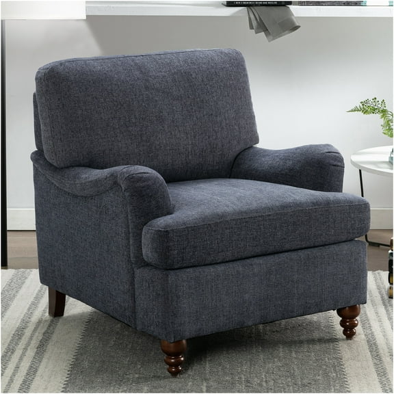 JERFIT Navy Upholstered Armchair with English Roll Arms and Removable Cushion for Living Room, Bedroom