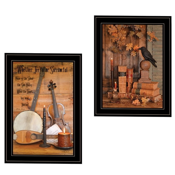 JERFIT "Nevermore" Framed Wall Art Set, 2-Piece Modern Multicolor Canvas Prints, Handcrafted Paper Artwork with Black Frame for Living Room, Bedroom, Office Decor