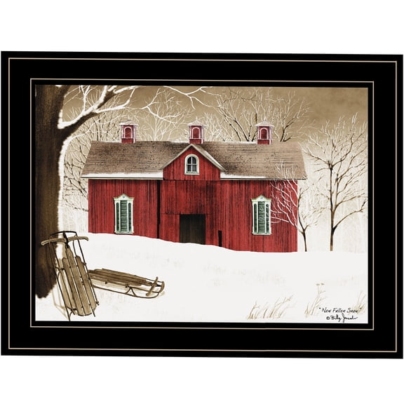JERFIT "New Fallen Snow" Framed Canvas Wall Art Print, Black Frame, Modern Landscape Picture, Ready to Hang, Multicolor