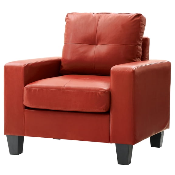 JERFIT Newbury Accent Club Chair, Red PU Leather Upholstered Living Room Armchair with High Resilience Foam for Comfort