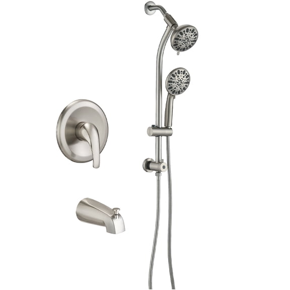 JERFIT No-Drill Shower Combo Set with 7-Spray Handheld, Adjustable Slide Bar, 1.8 GPM Water-Saving Showerhead in Brushed Nickel