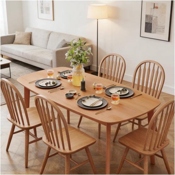 JERFIT Nordic Farmhouse Dining Table, 6-Seater Rectangular Wooden Kitchen Table with Large Tabletop, Rustic Natural Pine Finish