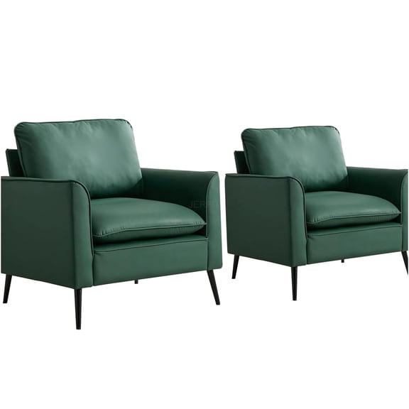 JERFIT Nordic Retro Faux Leather Accent Chair, Green Single Sofa for Living Room, Bedroom, Office