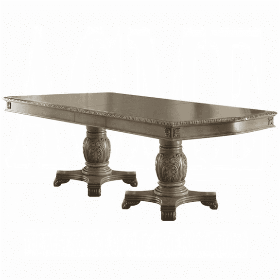 JERFIT Oak Dining Table for 6 with 2 Leaves, Double Pedestal Extension Table with Floral Motifs, Farmhouse Kitchen Dining Room Table