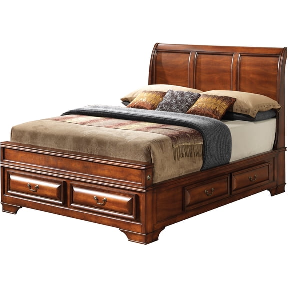 JERFIT Oak King Size Storage Bed Frame with Drawers, Transitional Style Platform Bed