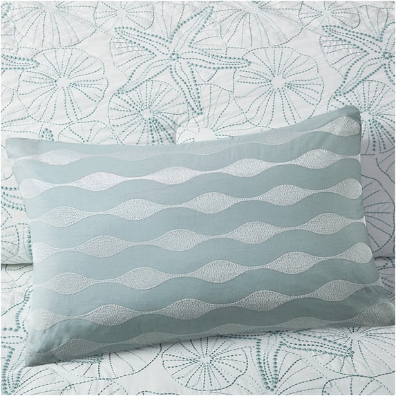 JERFIT Ocean Blue Cotton Decorative Throw Pillow with Embroidery for Sofa Bed Couch