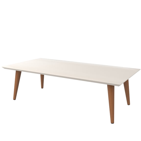 JERFIT Off White Modern Farmhouse Coffee Table, Rectangular Lacquered MDF Top with Solid Wood Splayed Legs for Living Room, Bedroom & Dining Room