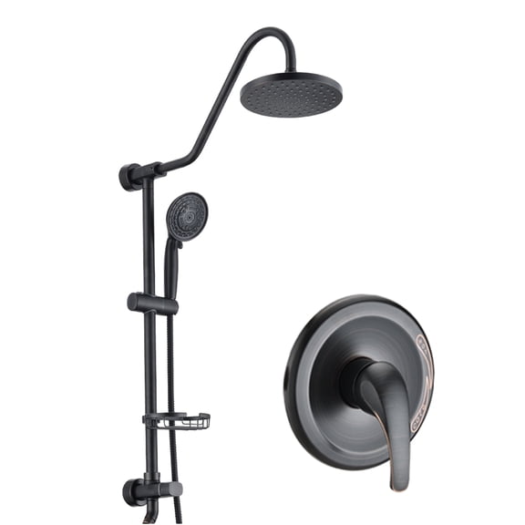 JERFIT Oil Rubbed Bronze 8 Inch Rainfall Shower Combo Set, Wall Mounted Dual Shower Head System with Handheld, 5 Spray Modes, Rough-in Valve, Stainless Steel