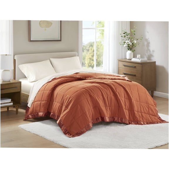 JERFIT Orange Down Alternative Comforter Queen Size, Lightweight Summer Blanket with Satin Edging, Hypoallergenic & OEKO-TEX Certified