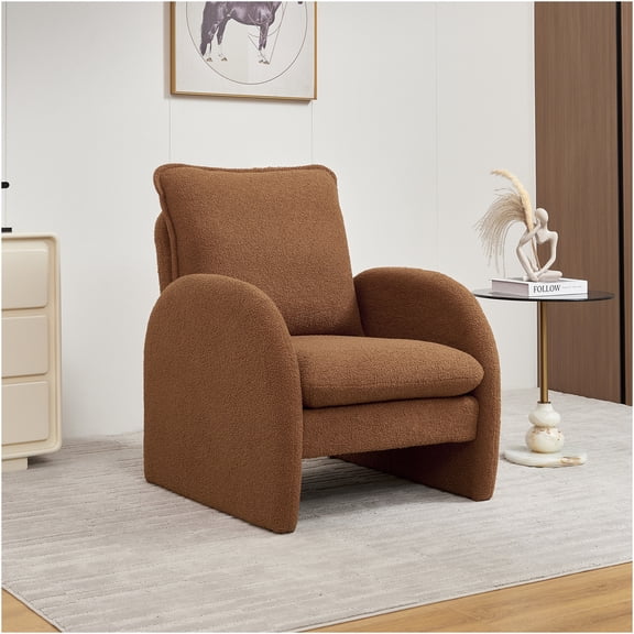 JERFIT Orange Sherpa Accent Chair, Modern Upholstered Armchair with Ergonomic Support for Living Room, Bedroom, and Office Use