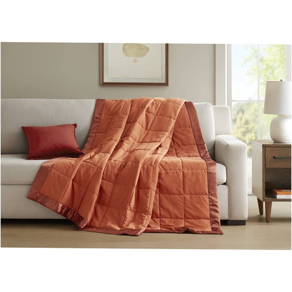 JERFIT Orange Twin Size Down Alternative Blanket with Satin Trim | Hypoallergenic Summer Weight Microfiber Comforter, Machine Washable, OEKO-TEX Certified