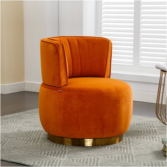JERFIT Orange Velvet Swivel Barrel Accent Chair, 360 Degree Rotating Lounge Armchair with Plush Upholstery for Living Room, Bedroom, Office