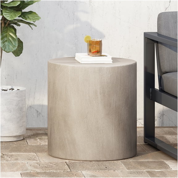 JERFIT Outdoor Concrete End Table, Lightweight Modern Side Table for Patio, Garden, Poolside with No Assembly, Light Gray