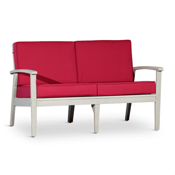 JERFIT Outdoor Deep Seat Loveseat with Cushions, Gray Eucalyptus Wood, Water-Resistant, for Patio Garden