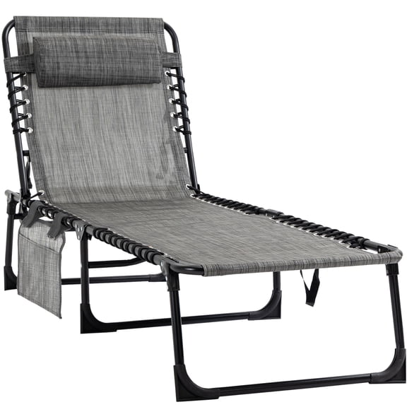 JERFIT Outdoor Folding Chaise Lounge Chair with Adjustable Backrest, Portable Sun Lounger Camping Cot for Patio Pool Beach, Gray